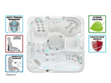 Witte 5-persoons jacuzzi buiten met soepele massasjestanden en comfortabele zitplaatsen voor zwemspa en swimspa gebruik.