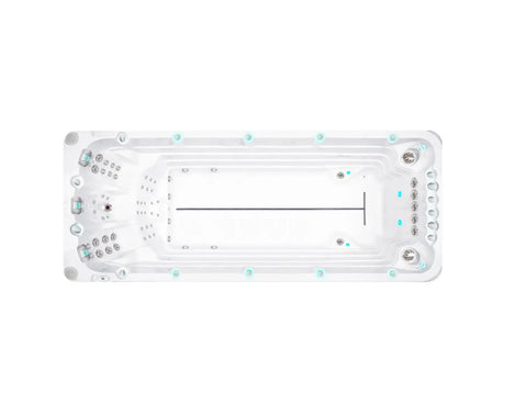 Witte zwemspa met geïntegreerde jets en zithoeken, ideale jacuzzi buiten voor zwemmen en ontspanning, perfect voor swimspa.