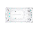 Witte zwemspa met meerdere jets en zitplaatsen, ideale jacuzzi buiten voor sport en ontspanning, swimspa voor zwemmen en.