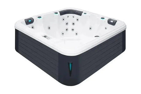 Moderne 5-persoons spa met wit binnenwerk en zwarte buitenkant, perfect als jacuzzi buiten of zwemspa voor ontspanning in de .