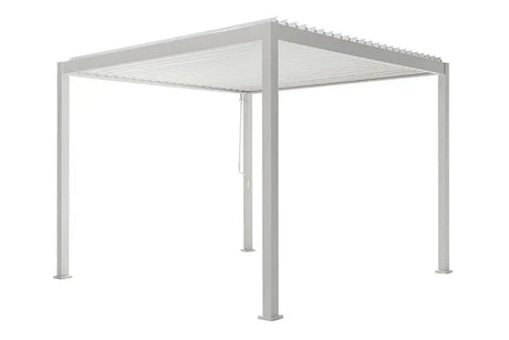 Witte lamellen overkapping Milano 300x300 cm voor jacuzzi buiten en zwemspa bescherming.